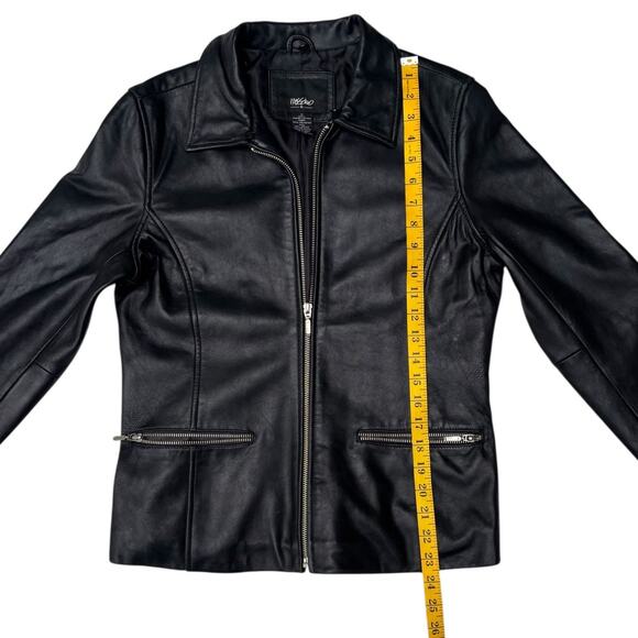 Mossimo Leather Jacket Womens Size S Zip Pockets Cuffs Lined Relaxed - Picture 7 of 8